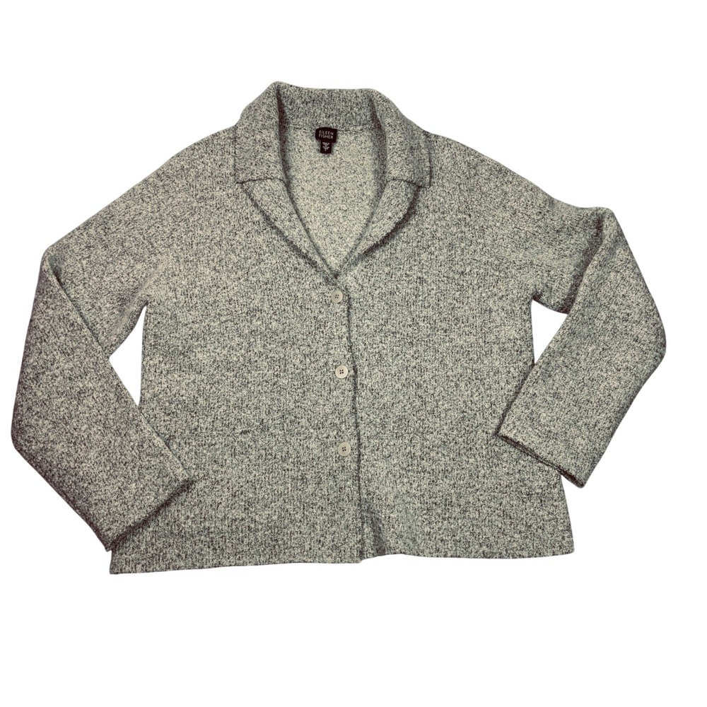 Eileen Fisher womens large Grey Marled Italian Yarn Button Front Cardigan